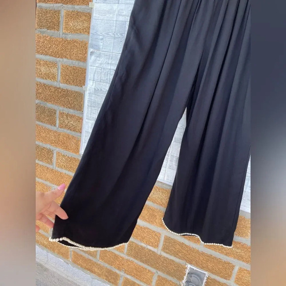 CAROLINA BENOIT MARRAKECH BLACK PANTS WITH PEARLED HEM SMALL - Picture 10 of 17
